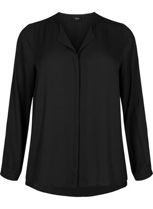 Zizzifashion Solid colour shirt with v-neck, Black, Packshot image number 0