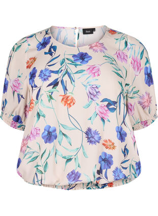 Zizzifashion Floral blouse with smocking, Buttercream Blue Fl., Packshot image number 0