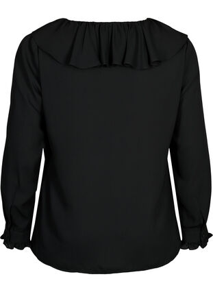 Zizzifashion Long sleeve ruffle blouse, Black, Packshot image number 1