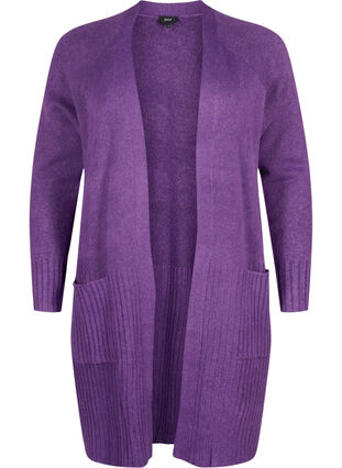 Zizzifashion Long knit cardigan with pockets, Pansy Mel., Packshot image number 0