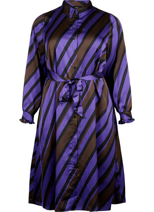 Zizzifashion Satin shirt dress with diagonal stripes, Stripe AOP, Packshot image number 0