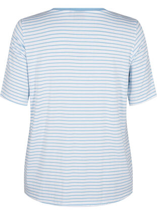 Zizzifashion Striped T-shirt in lyocell with round neck, B White Dusk Blue St, Packshot image number 1