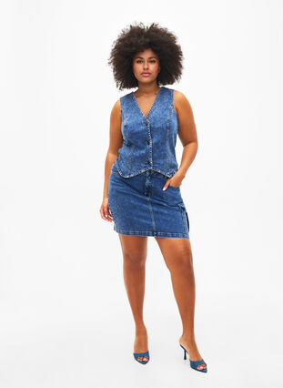 Zizzifashion Close-fitting denim skirt with cargo pocket, Blue Denim, Model image number 3