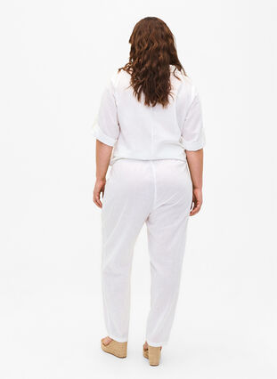 Zizzifashion Plain cotton trousers with linen, Bright White, Model image number 1