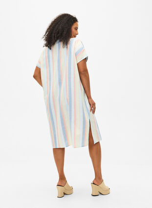 Zizzifashion Long shirt in cotton blend with linen, Multi Color Stripe, Model image number 1