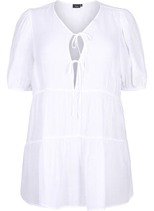 Zizzifashion A-line viscose tunic with lace-up detail, Bright White, Packshot image number 0