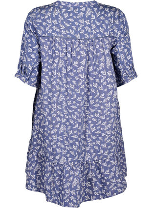 Zizzifashion Short viscose dress with lace trim and A-line cut, M. Blue Flower AOP, Packshot image number 1