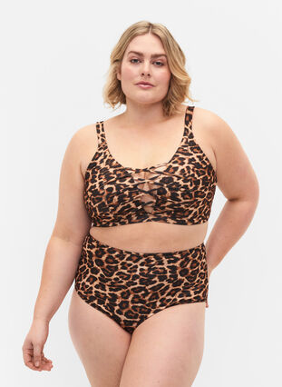 Zizzifashion High waisted leopard print bikini bottom, Leopard Print, Model image number 0