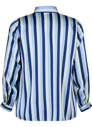 Zizzifashion Striped satin shirt with collar, Blue Stripe, Packshot image number 1