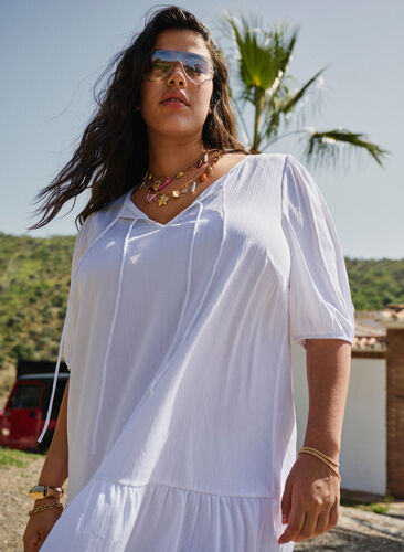 Zizzifashion Tunic in viscose with ties, Bright White, Image image number 0