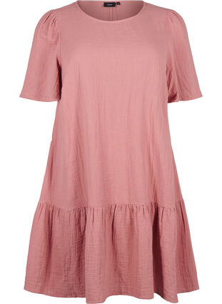 Zizzifashion Cotton short-sleeved dress with a-line cut, Old Rose, Packshot image number 0