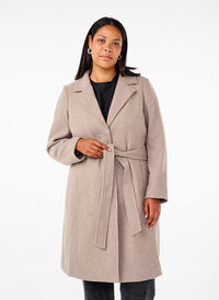 Long wool coat with belt, Moon Rock Mel. , Model