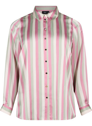 Zizzifashion Striped satin shirt with collar, Rose Stripe, Packshot image number 0