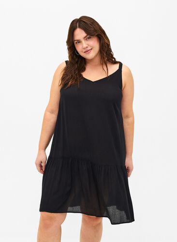 Zizzifashion Viscose summer dress with straps, Black, Model image number 0