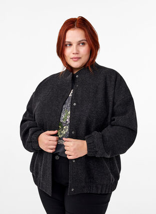 Zizzifashion Wool-look bomber jacket with pockets, Dark Grey Melange, Model image number 0