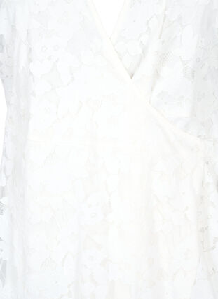 Zizzifashion Wrap dress with lace and short sleeves, Bright White, Packshot image number 2