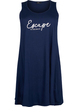 Zizzifashion Sleeveless cotton dress with a-shape, Navy B. W. Escape, Packshot image number 0