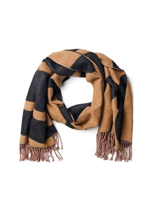 Zizzifashion Soft scarf with fringe, Black/T. Brown, Packshot image number 0