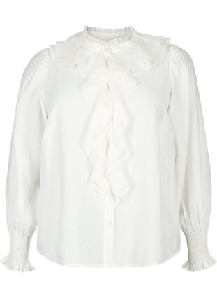 Zizzifashion Ruffle shirt blouse in viscose, Snow White, Packshot image number 0