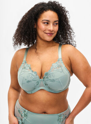 Zizzifashion Padded underwire bra with embroidery, Iceberg Green, Model image number 0