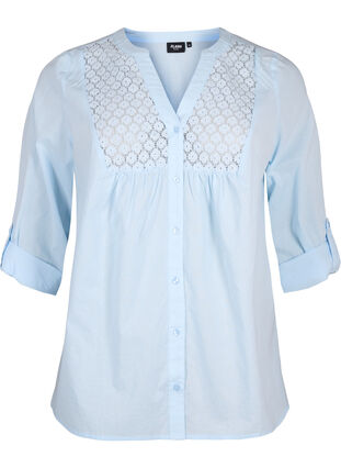 Zizzifashion FLASH - Shirt with crochet detail, Cashmere Blue, Packshot image number 0