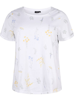 Zizzifashion Organic cotton T-shirt with floral print, Bright W. AOP, Packshot image number 0