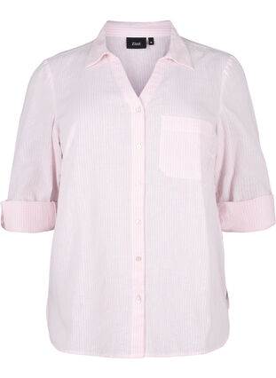 Zizzifashion Shirt blouse with button closure in cotton-linen blend, Rosebloom White, Packshot image number 0
