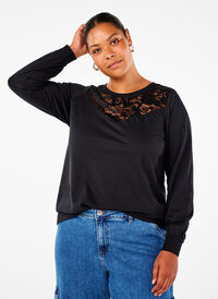 Sweatshirt with lace details, Black, Model