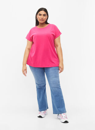 Zizzifashion Short sleeved cotton blend t-shirt, Raspberry Sorbet, Model image number 2