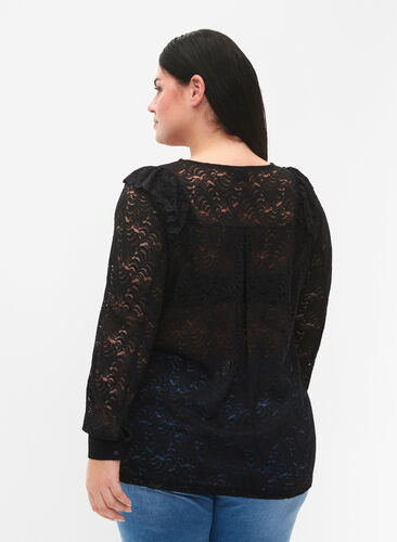 Zizzifashion Long-sleeved lace blouse, Black, Model image number 1