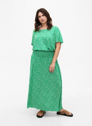 Zizzifashion FLASH - Viscose maxi skirt with smocking, Bright Green Wh.AOP, Model image number 0