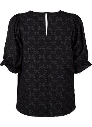 Zizzifashion Short-sleeved jacquard blouse with bows, Black W. Bow, Packshot image number 1