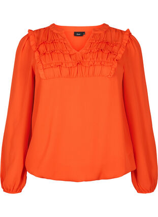 Zizzifashion Long-sleeved blouse with frilled details (GRS), Orange.com, Packshot image number 0