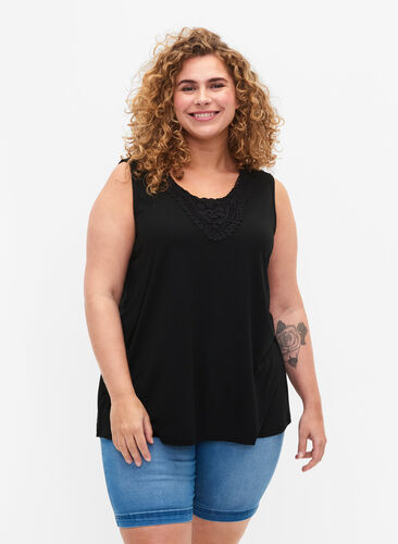 Zizzifashion Sleeveless top with lace, Black, Model image number 0