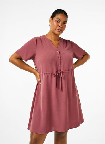 Zizzifashion Short sleeve dress with tie waist, Rose Brown, Model image number 0