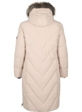 Zizzifashion Long winter jacket with hood and faux fur collar, Simply Taupe, Packshot image number 1