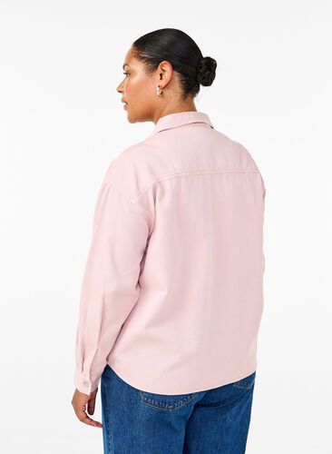 Zizzifashion Solid-colored denim shirt with chest pockets, Pale Mauve, Model image number 1