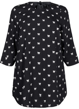 Zizzifashion Tunic with bows and 3/4 sleeves, Black White Bow, Packshot image number 0