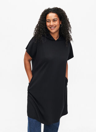 Zizzifashion Short sleeve sweat dress in modal mix, Black, Model image number 0