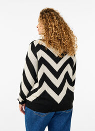 High neck knitted sweater with zipper, Black Birch Stripe, Model