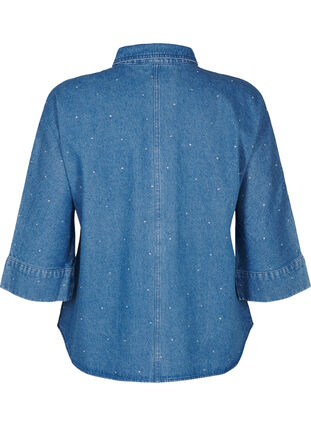 Zizzifashion Denim shirt with rhinestones and 3/4 sleeves, Bl. Denim Rhinestone, Packshot image number 1