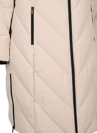 Zizzifashion Long winter jacket with hood and faux fur collar, Simply Taupe, Packshot image number 3