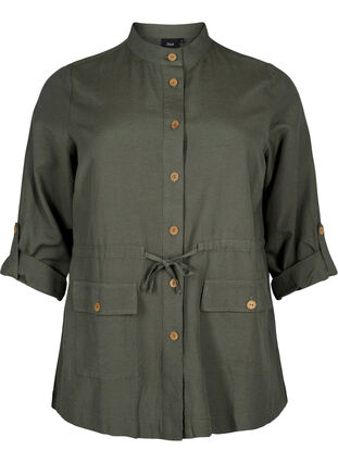 Zizzifashion Linen blend shirt with pockets, Thyme, Packshot image number 0