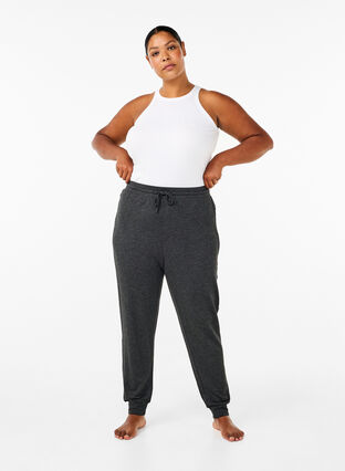 Zizzifashion Jersey trousers with high waist, Dark Grey Melange, Model image number 0