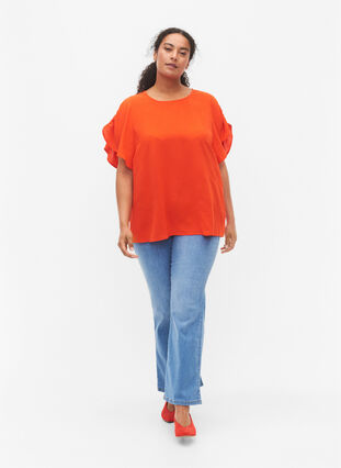 Zizzifashion Short-sleeved blouse with wrinkles, Orange.com, Model image number 3