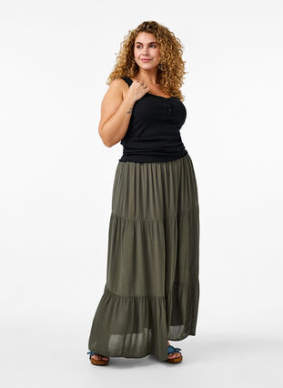 Zizzifashion Long skirt with elasticated waist, Thyme, Model image number 0