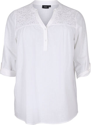 Zizzifashion Cotton blouse with lace details, Bright White, Packshot image number 0