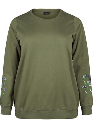 Zizzifashion Sweatshirt with embroidered flowers, D. L. Green W. emb., Packshot image number 0