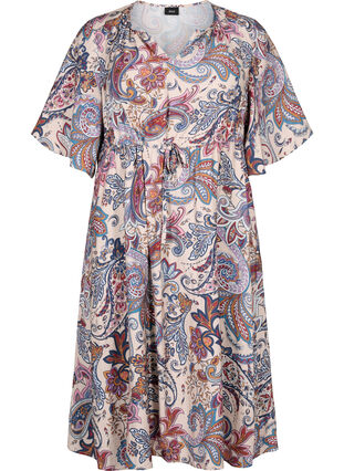 Zizzifashion Short sleeve viscose dress in a paisley print, Sand Do. Paisley AOP, Packshot image number 0