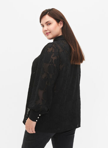 Zizzifashion Jacquard shirt with pearl buttons, Black, Model image number 1